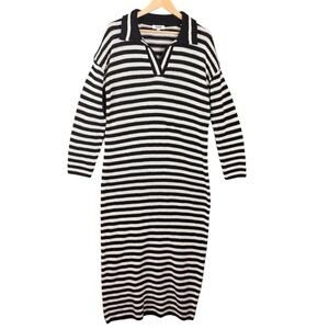 525 America Black and Cream Striped Long Sleeve Knit Dress